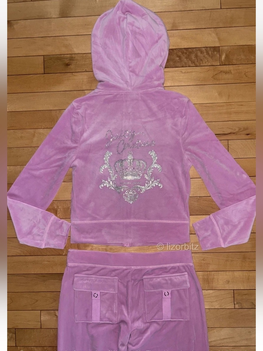 NEW! JUICY COUTURE Velour Crown Bling Logo Tracksuit Set Floral Bloom Size S